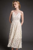 Ivory Cross-Back Feather-Trimmed Lace Maxi Dress