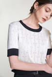 White Contrast Trim Round Neck Knitted Top