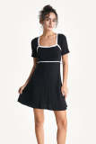 Black Square Neck Contrast Trim Knitted Mini Dress