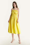 Yellow Tie Back Smocked Ruffled Trim Midi Dress