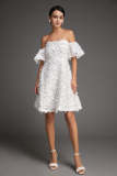 White Off-the-Shoulder Feather Mini Dress