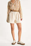 Tan Belted Elastic Waist Wide Leg Shorts