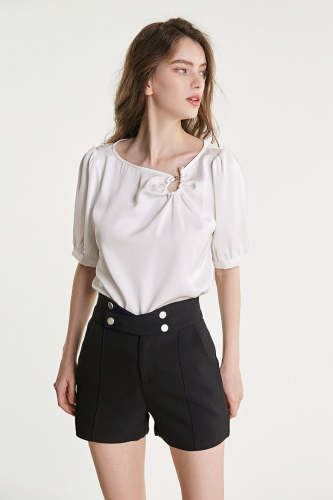 White Satin Asymmetric Cut Out Blouse