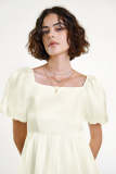 White Puff Sleeve Square Neck Chiffon Mini Dress