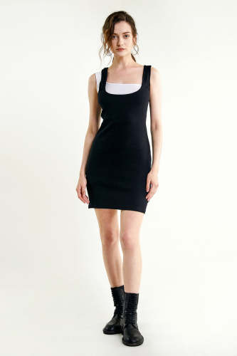 Black Double Layer Bodycon Tank Mini Dress
