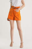 Dark Orange Belted High Rise A-Line Pocket Detail Shorts