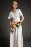 White Flutter Sleeve Lace-Up Satin Maxi Dress