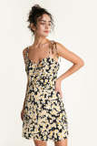 Black Daisy Floral Print Tie Strap Mini Dress