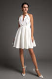 White Sleeveless Metal Ring Halter Mini Dress