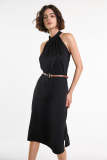 Black Belted Sleeveless High Neck Midi Dress