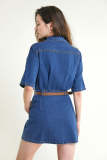 Medium Blue Elastic Waist Denim Dress With Square Scarf Shawl