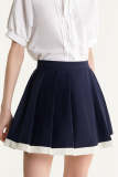 Midnight Blue High Rise Contrast Hem Pleated Mini Skirt