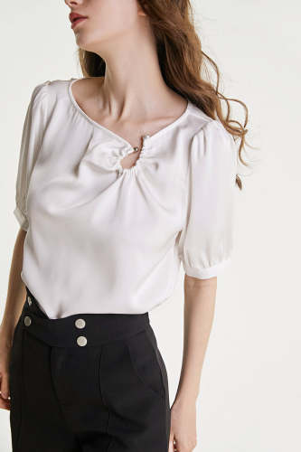White Satin Asymmetric Cut Out Blouse