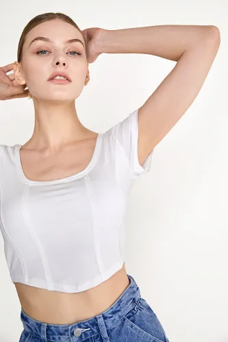 White Padded Corset Detail Crop Top