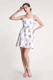 White Floral Print Spaghetti Strap A-Line Mini Dress