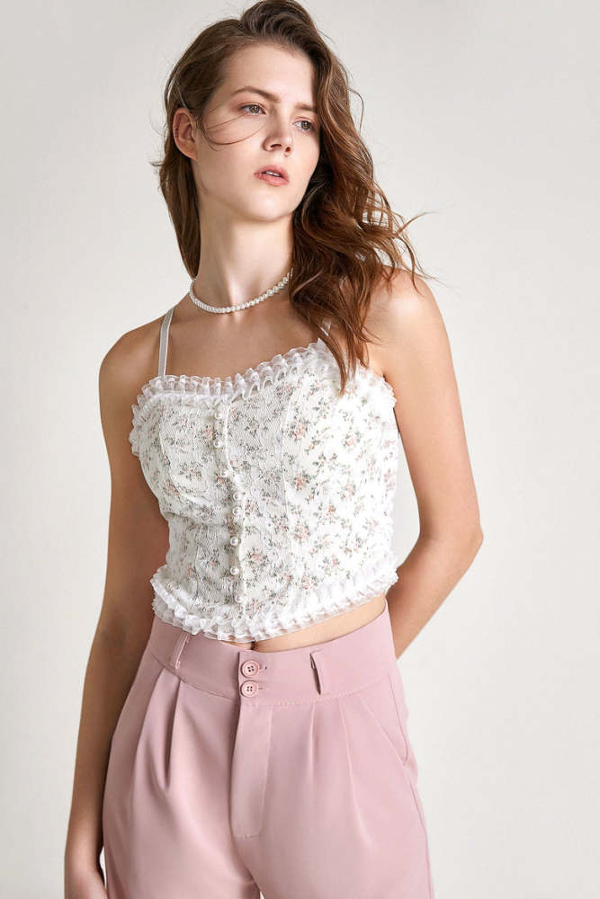 Ivory Padded Floral Lace Cami Top