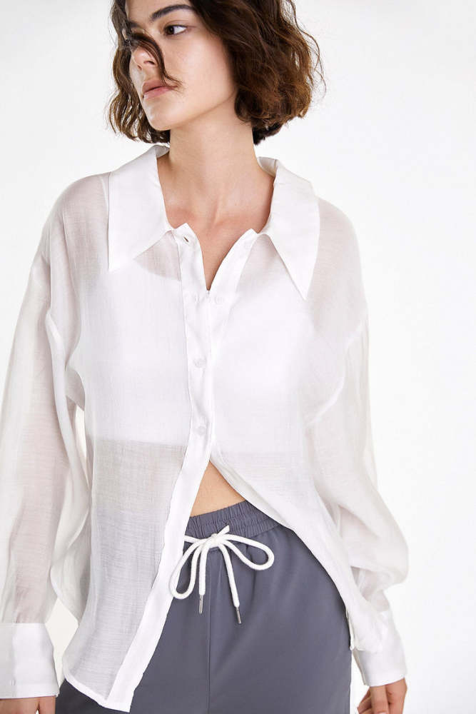 White Button-Up Drop Shoulder Oversized Shirt