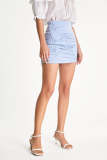 Light Steel Blue Ruched High-Waisted Mini Skirt