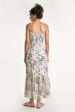 Ivory Floral Print Tie Strap Ruffle Detail Midi Dress