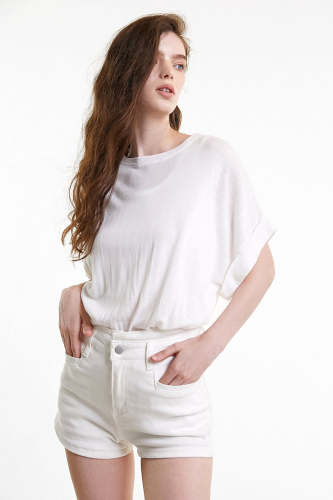 Basic White Cotton-Blend Crew Neck T-shirt
