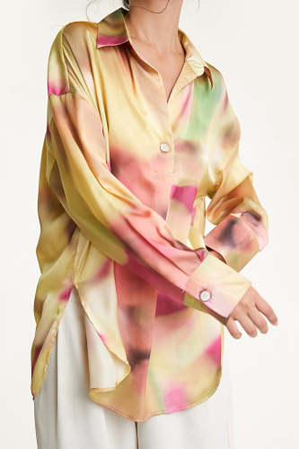 Cornsilk Satin Tie-Dye Oversized Shirt