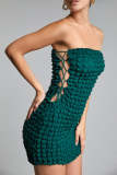 Sea Green Textured Lace-Up Side Bodycon Mini Dress