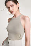 Tan Halterneck Knitted Longline Tank Top