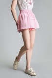 Pink Elastic Waist A-Line Wide Leg Shorts