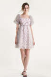 Thistle Floral Print Puff Sleeve Tulle Mini Dress