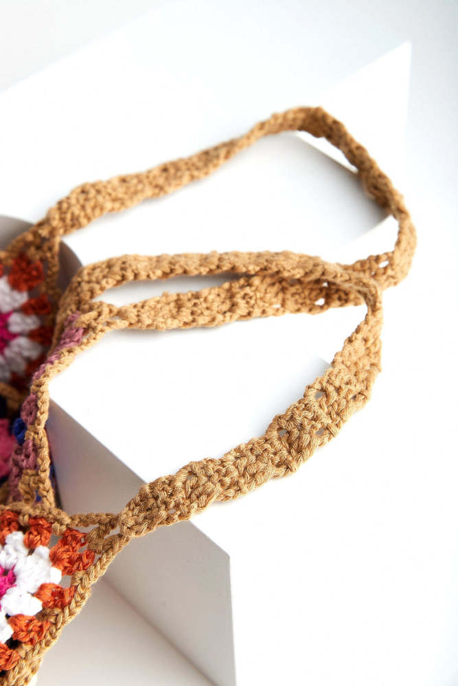 Tan Granny Square Crochet Tote Bag