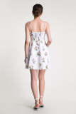 White Floral Print Spaghetti Strap A-Line Mini Dress