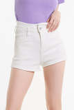 White High Rise Stretch Denim Shorts