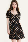 Black Polka Dot Sweetheart Neck Mini Dress