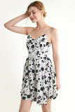White Floral Print Spaghetti Strap V-Neck Mini Dress