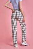 Midnight Blue Plaid Elastic Waist Straight Leg Pants