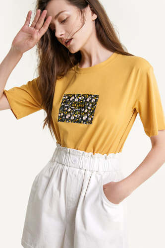 Gold Printed Loose Fit Cotton T-shirt