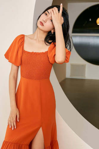 Outlet                Aubrey Orange Picnic Midi Dress