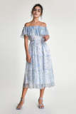 Light Sky Blue Floral Print Off-the-Shoulder Ruffled Maxi Dress