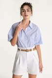 Light Blue Striped Oversized Cotton Shirt