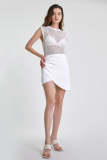 White Satin Asymmetric Tulip hem Mini Skirt