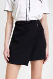 Black Asymmetric Wrap Front Mini Skirt