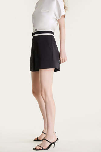 Black Contrast Trim Detail Wide Leg A-Line Shorts