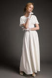 White Flutter Sleeve Lace-Up Satin Maxi Dress