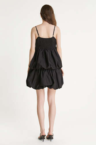 Black Tiered Puffball Mini Dress