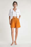 Orange Pleat Detail Wide Leg A-Line Shorts