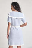Light Blue Sailor Collar Button Front Pocket Detail Knitted Mini Dress
