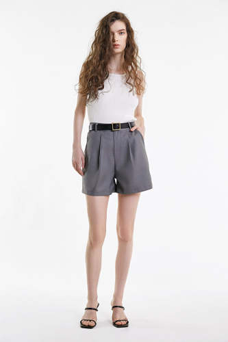 Grey High Rise A-Line Slant Pocket Shorts