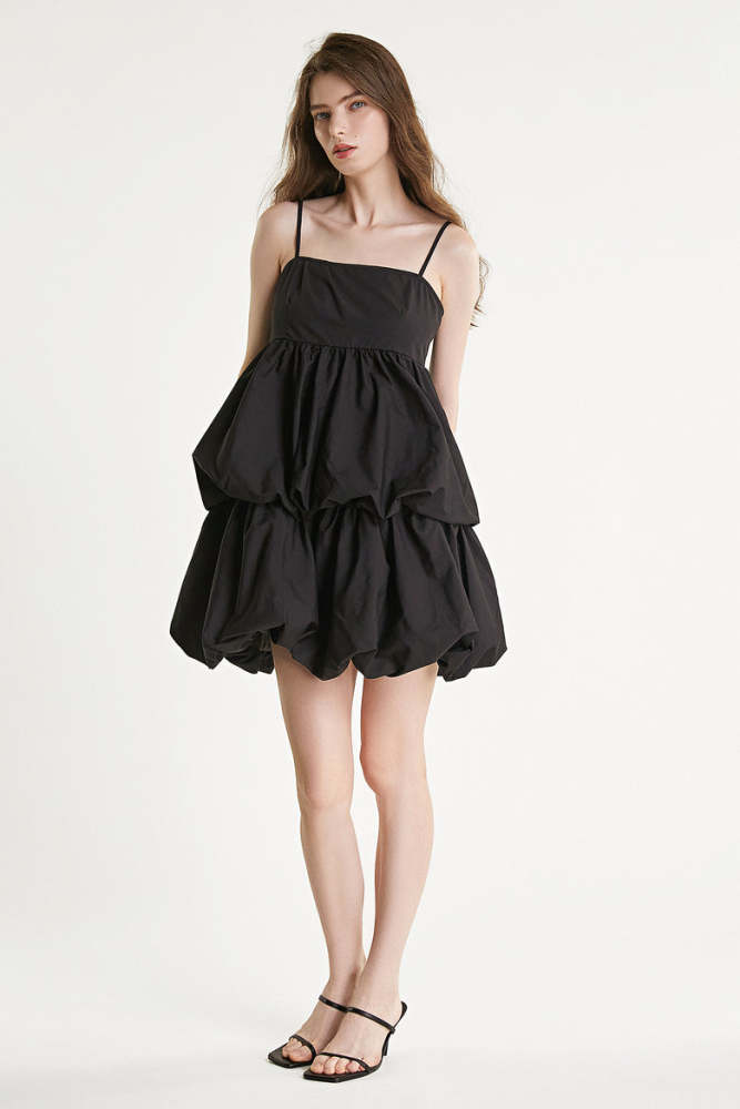 Black Tiered Puffball Mini Dress