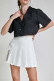 White Asymmetric Pleated Button Detail Mini Skirt