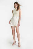 Beige Asymmetric Wrap Front Mini Skirt